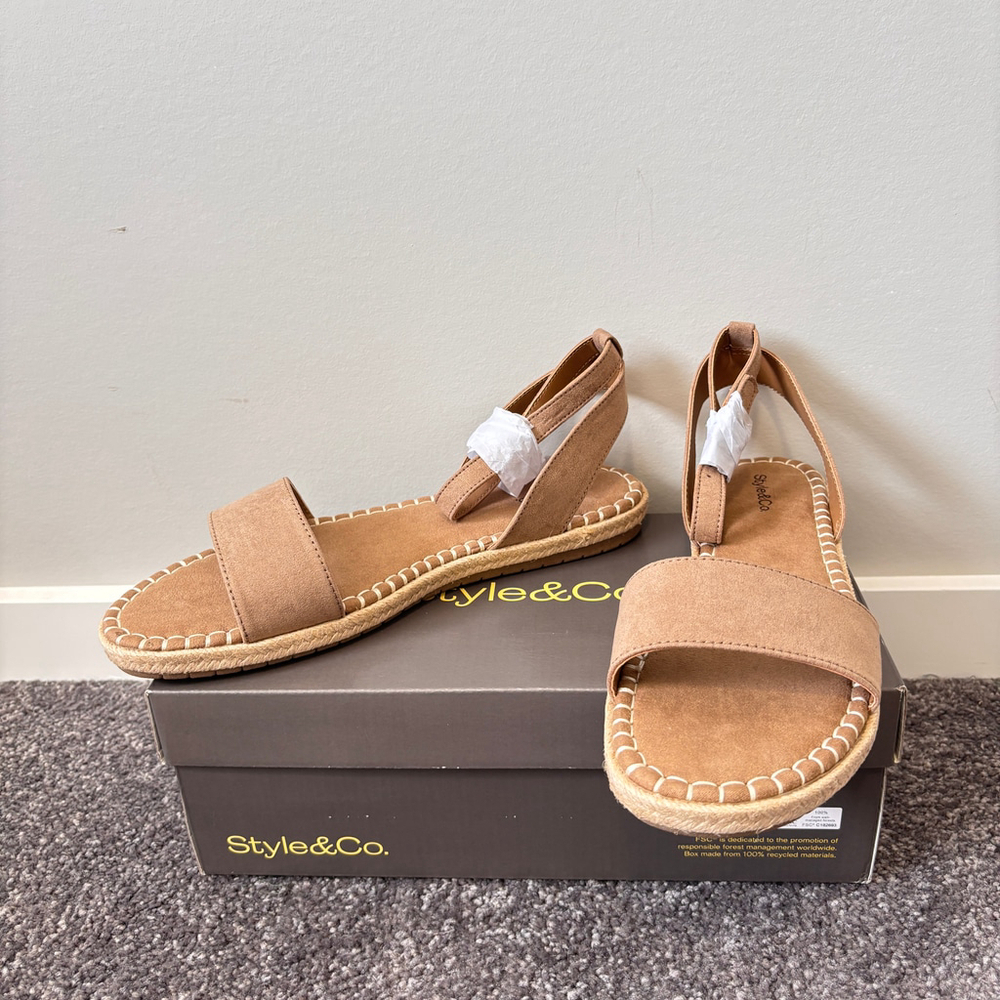 Style & Co Women's 9 Brown Peggy Ankle-Strap Espadrille Flat Sandals NIB - Picture 8 of 13